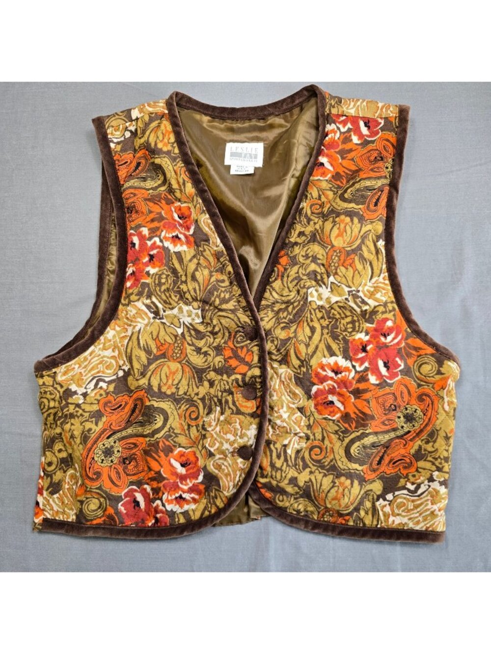 Leslie Fay Womens 18W XL Vest Multi-Color Floral Quilted Boho Fall Festival